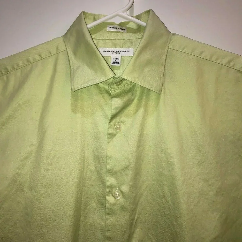 Banana Republic Large Sz 16-16.5 Green Fitted Long Sleeve Button Front Shirt